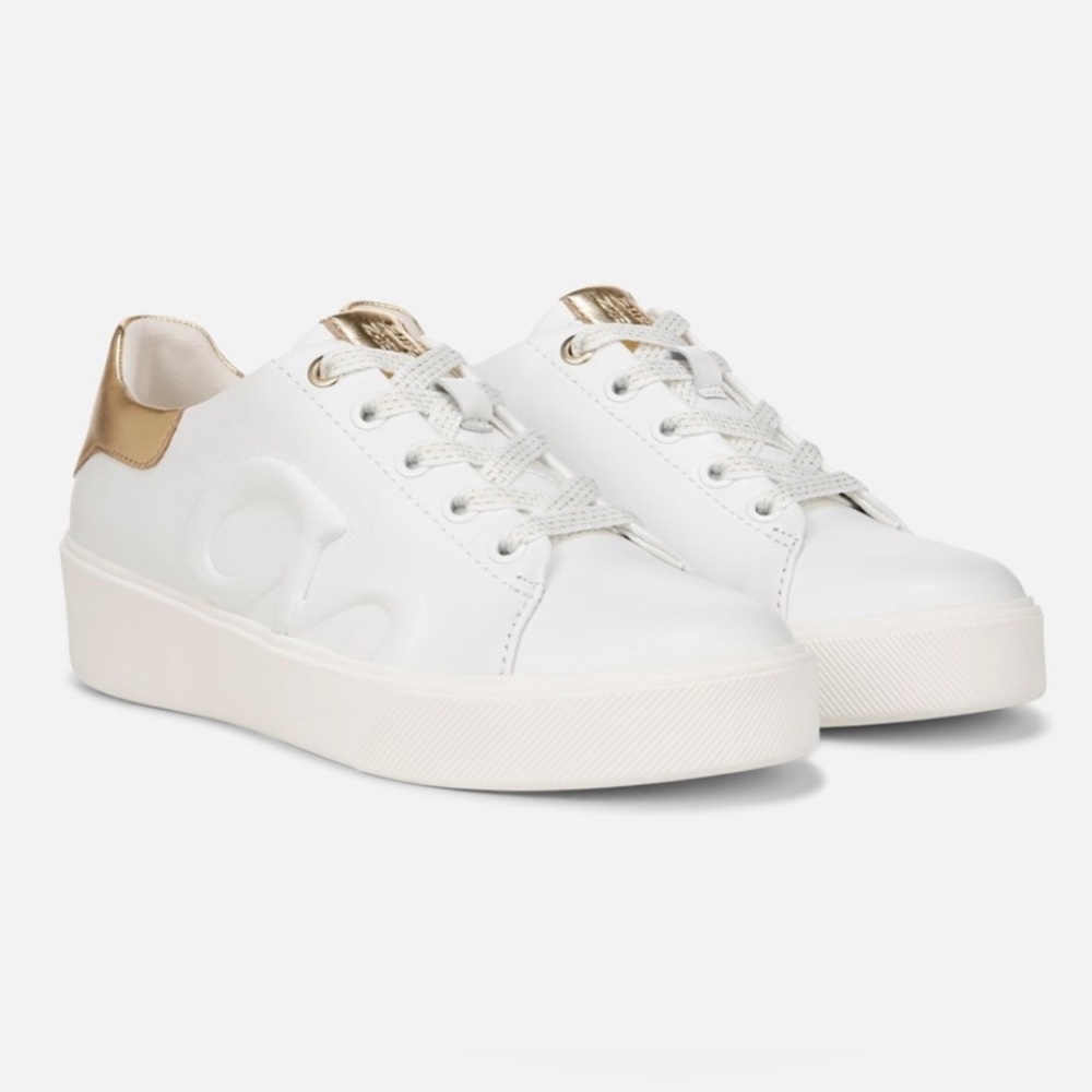 Naturalizer Morrison Logo White Sneaker Dark Gold, Size 8, Brand New Never Worn!